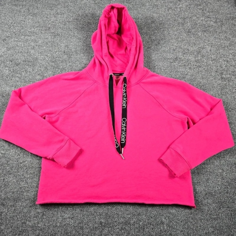 Calvin Klein Women's Small Hot Pink Cropped Hoodie Logo Drawstring Pullover